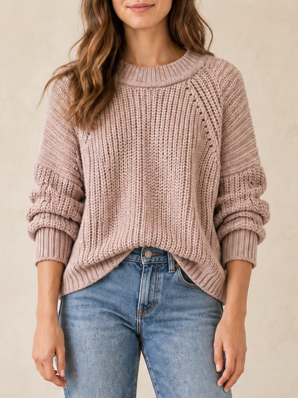 Express Oversized Chunky Knit Sweater Blush Pink 100% Cotton XS